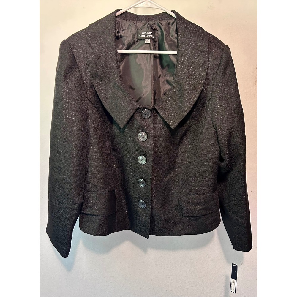 Giorgio Sant'Angelo Womens Black Textured Shimmer Blazer Jacket 20W NEW